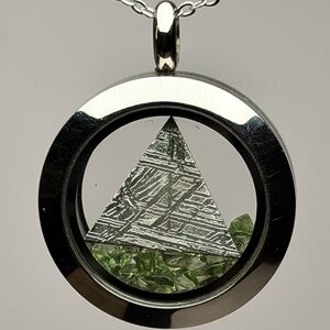 Muonionalusta Meteorite & Moldavite Sterling Silver Space Necklace Jewelry 925